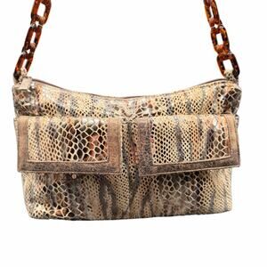 Vintage Pinky Snakeskin Leather Shoulder Bag Lucite Chain Y2K USA